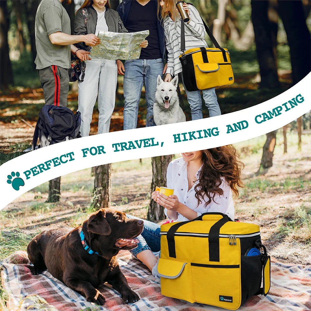 Ultimate Medium Dog Travel Bag - Yellow with Food Containers & Bowls, 22L Capacity