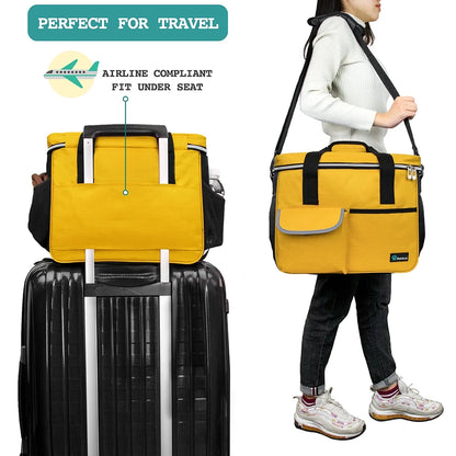Ultimate Medium Dog Travel Bag - Yellow with Food Containers & Bowls, 22L Capacity